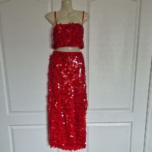 House of Harlow 1960 Red Sequin Skirt Set